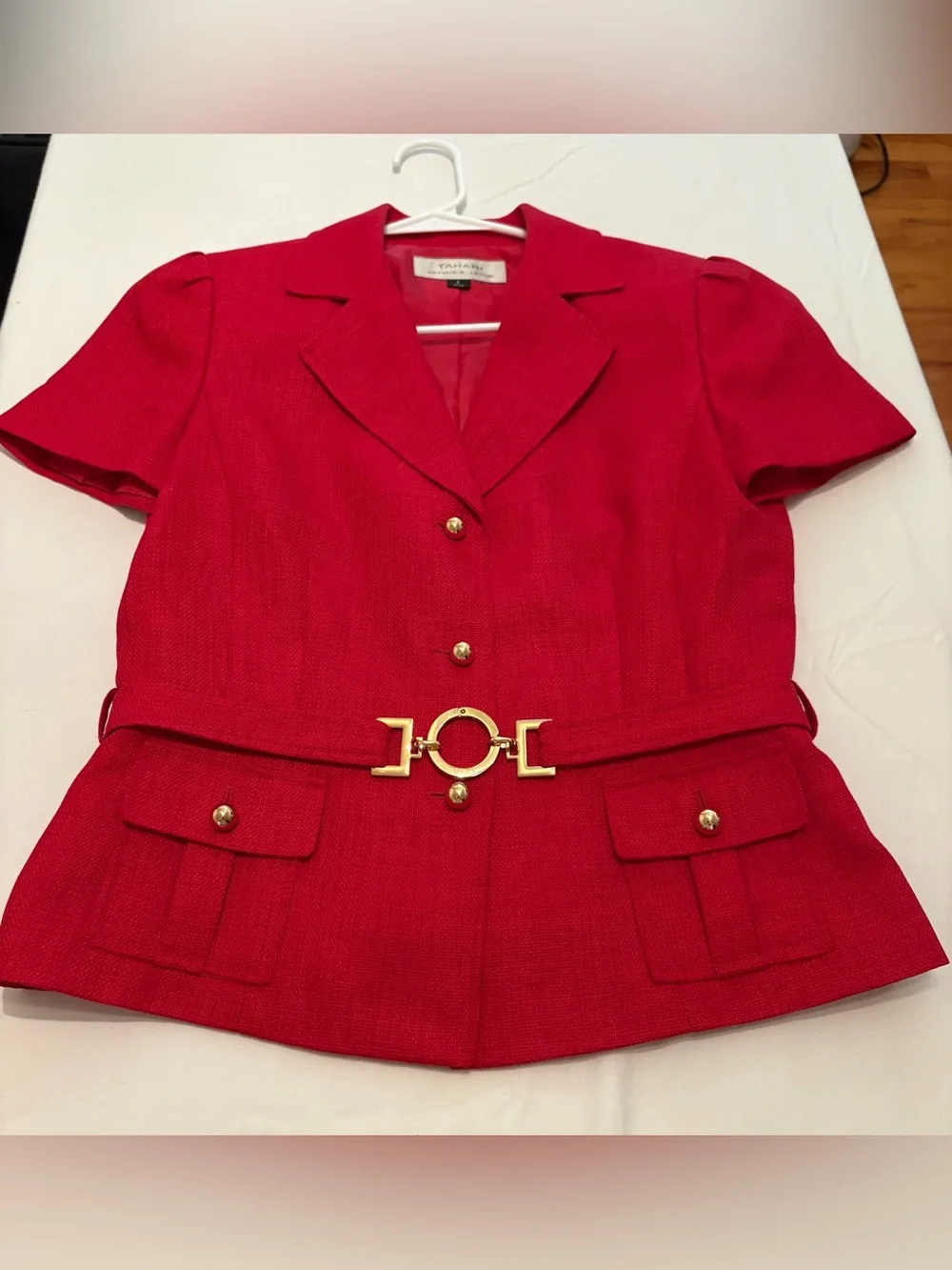 Vibrant red, short-sleeved tailored blazer jacket from Tahari Arthur S. Levine 6